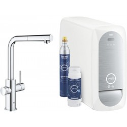 Kitchen tap Deck-mounted material: Brass with shower with water filter, color: Chrome surface: Glossy Deck-mounted