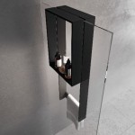 Σπογγοθήκη από solid surface κρεμαστή μονή 35x17x90, καμπίνας με 1 ράφι & πετσετοθήκη εξωτερικά, χρώμα: Μαύρο επιφάνεια: Ματ