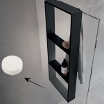 Σπογγοθήκη από solid surface κρεμαστή τριπλή  35x8,5x90, καμπίνας με 3 ράφια & άγκιστρο εξωτερικά, χρώμα: Μαύρο επιφάνεια: Ματ