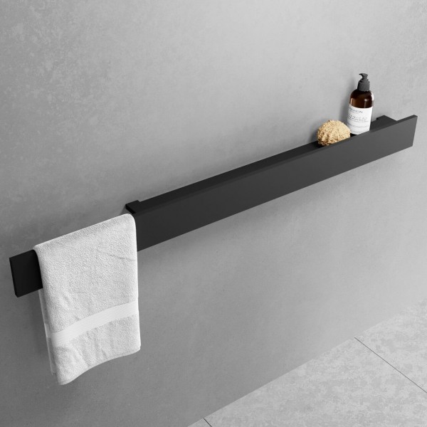 Ράφι με πετσετοθήκη 80x10,9 από solid surface, χρώμα: Μαύρο επιφάνεια: Ματ Ράφια με πετσετοθήκη Ράφι με πετσετοθήκη 80x10,9 από solid surface, χρώμα: Μαύρο επιφάνεια: Ματ Ράφια με πετσετοθήκη