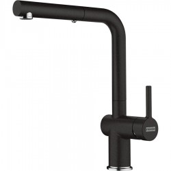 Kitchen tap Deck-mounted material: Brass with shower L-Spout, onyx, color: Black surface: Matt