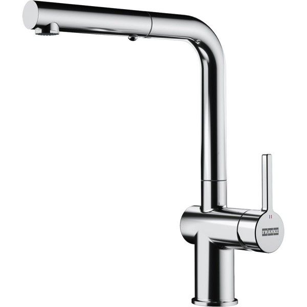 Kitchen tap Deck-mounted material: Brass with shower L-Spout, color: Chrome surface: Glossy Deck-mounted Kitchen tap Deck-mounted material: Brass with shower L-Spout, color: Chrome surface: Glossy Deck-mounted