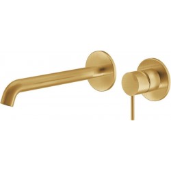 Wash basin tap Wall-mounted concealed - complete set 2 holes material: Inox With push-open waste set 18cm, brushed gold, color: Gold surface: Brushed