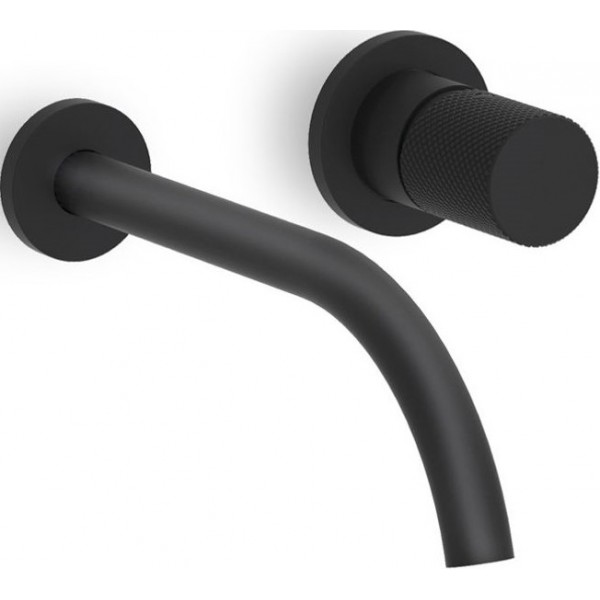 Wash basin tap Wall-mounted concealed - complete set 2 holes material: Brass With push-open waste set 20,1cm, color: Black surface: Matt Wall-mounted - external part