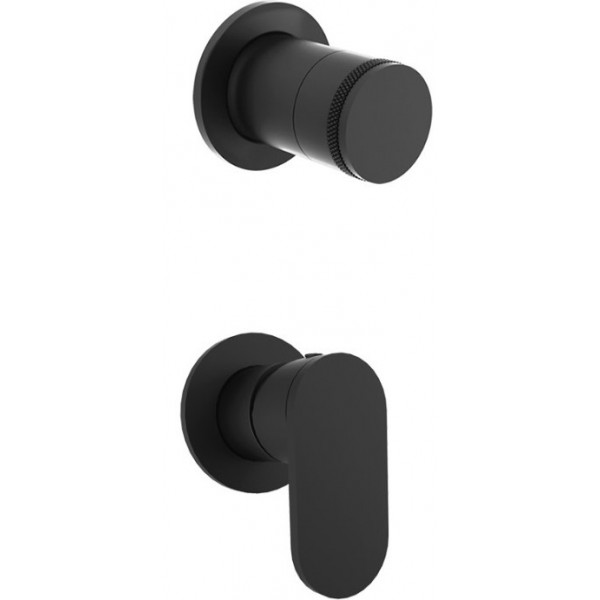 Shower tap Wall-mounted concealed - complete set 2 holes 2 way material: Brass mixer without hand shower, hose and holder, color: Black surface: Matt Wall-mounted - external part Shower tap Wall-mounted concealed - complete set 2 holes 2 way material: Brass mixer without hand shower, hose and holder, color: Black surface: Matt Wall-mounted - external part