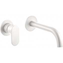 Wash basin tap Wall-mounted concealed - complete set 2 holes material: Brass With push-open waste set 18cm, color: White surface: Matt