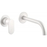 Wash basin tap Wall-mounted concealed - complete set 2 holes material: Brass With push-open waste set 18cm, color: White surface: Matt Wall-mounted - external part Wash basin tap Wall-mounted concealed - complete set 2 holes material: Brass With push-open waste set 18cm, color: White surface: Matt Wall-mounted - external part