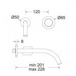 Wash basin tap Wall-mounted concealed - complete set 2 holes material: Brass With pop-up waste set 20,1cm, inox finish, color: Chrome surface: Brushed Wall-mounted - external part