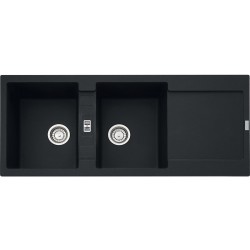 Νεροχύτης γρανιτένιος 116x50 με πάγκο αριστερά / με πάγκο δεξιά ένθετος 2 γούρνες αντιστρεφόμενος, Matt Black, χρώμα: Μαύρο Γρανιτένιοι