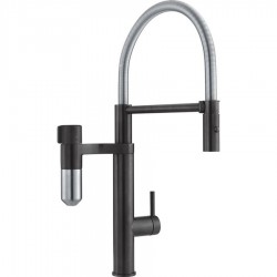Kitchen tap Deck-mounted material: Brass with water filter Industrial Black / Steel Optics, color: Black/Silvered surface: Brushed Deck-mounted