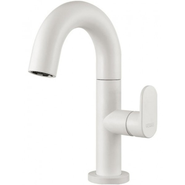 Wash basin tap Deck-mounted material: Brass mixer With push-open waste set Μ size, color: White surface: Matt Deck-mounted