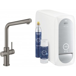 Kitchen tap Deck-mounted material: Brass with water filter, color: Grey surface: Brushed Deck-mounted