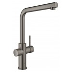 Μπαταρία κουζίνας επικαθήμενη από ορείχαλκο με φίλτρο νερού  L-Spout με Boiler M-Size για βραστό νερό S-Size, με starter kit brushed hard graphite, χρώμα: Γκρι επιφάνεια: Βουρτσισμένη Επικαθήμενες