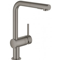 Kitchen tap Deck-mounted material: Brass with shower, color: Grey surface: Brushed Deck-mounted