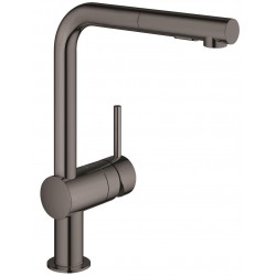 Kitchen tap Deck-mounted material: Brass with shower, color: Grey surface: Glossy
