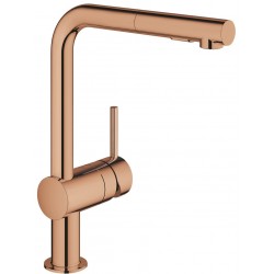 Kitchen tap Deck-mounted material: Brass with shower, color: Pink Gold surface: Glossy Deck-mounted