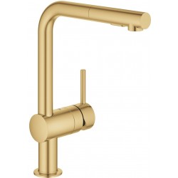 Kitchen tap Deck-mounted material: Brass with shower, color: Gold surface: Brushed Deck-mounted