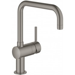 Kitchen tap Deck-mounted material: Brass, color: Grey surface: Brushed Deck-mounted