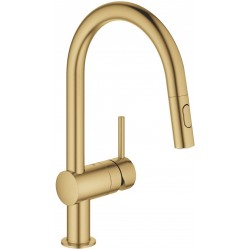Kitchen tap Deck-mounted material: Brass with shower, color: Gold surface: Brushed Deck-mounted