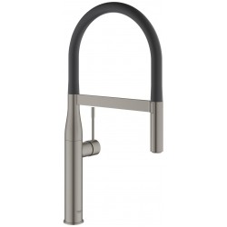 Kitchen tap Deck-mounted material: Brass with shower, color: Grey surface: Brushed