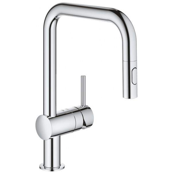 Kitchen tap Deck-mounted material: Brass with shower, color: Chrome surface: Glossy