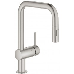 Kitchen tap Deck-mounted material: Brass with shower, color: Chrome surface: Brushed Deck-mounted