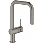 Kitchen tap Deck-mounted material: Brass with shower, color: Grey surface: Brushed Deck-mounted