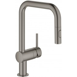 Kitchen tap Deck-mounted material: Brass with shower, color: Grey surface: Brushed Deck-mounted