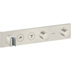 Shower tap Wall-mounted external part 2 way material: Brass thermostatic with holder With plate with separate exits Stainless Steel Optic, color: Chrome surface: Brushed