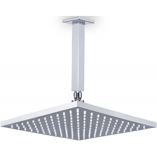 Κεφαλή ντους οροφής 25x25 από ABS 1 ροής & βραχίονα 20cm, χρώμα: Χρωμέ επιφάνεια: Γυαλιστερή Κεφαλές ντους