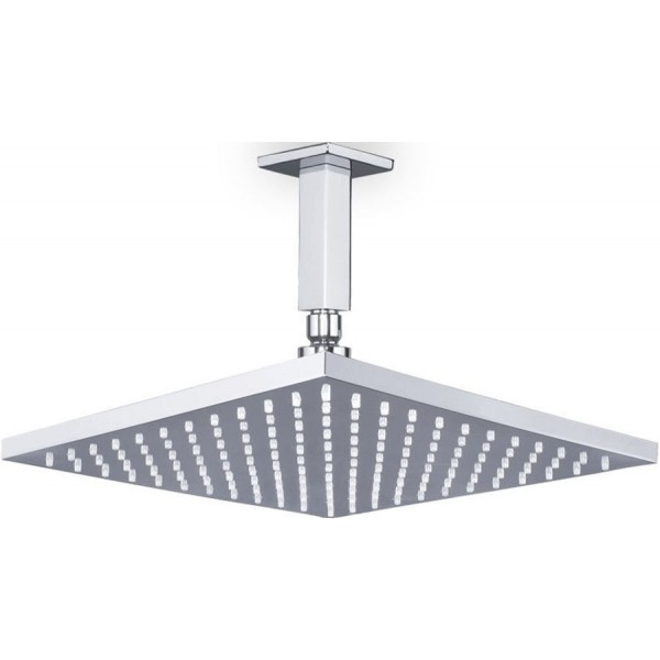 Κεφαλή ντους οροφής 25x25 από ABS 1 ροής & βραχίονα 10cm, χρώμα: Χρωμέ επιφάνεια: Γυαλιστερή Κεφαλές ντους