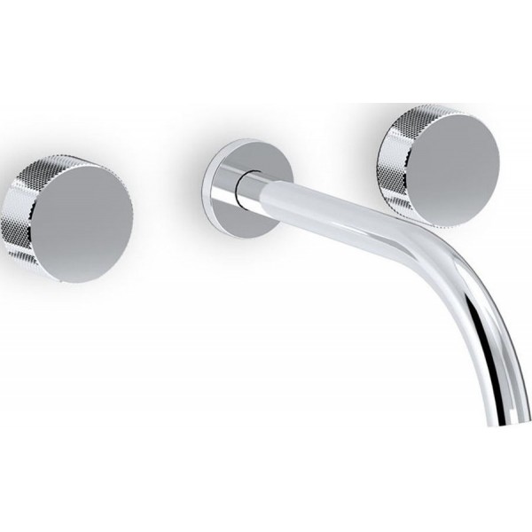 Wash basin tap Wall-mounted concealed - complete set 3 holes material: Brass With push-open waste set 20cm, color: Chrome surface: Glossy Wall-mounted - external part