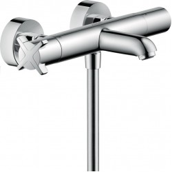 Bathtub tap Wall-mounted exposed material: Brass without hand shower, hose and holder thermostatic, color: Chrome surface: Glossy