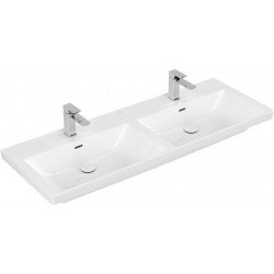 Washbasin for furniture 130x47 material: Porcelain With overflow With two holes, color: White surface: Glossy Furniture basins