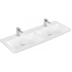 Νιπτήρας ένθετος 130x47 από πορσελάνη white alpine με δύο οπές χωρίς υπερχείλιση, χρώμα: Λευκό επιφάνεια: Γυαλιστερή Ένθετοι