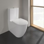 Floor standing close-coupled toilet & flushing cistern & toilet seat soft closing, style: Wrapover back to wall horizontal outlet p Rimless, white alpine TwistFlush 72,5x37 surface: Glossy, color: White Floor standing close-coupled