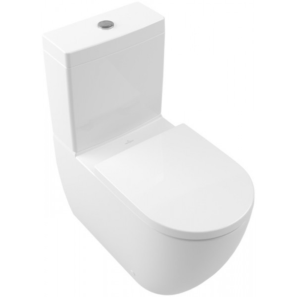 Floor standing close-coupled toilet & flushing cistern & toilet seat soft closing, style: Wrapover back to wall horizontal outlet p Rimless, white alpine TwistFlush 72,5x37 surface: Glossy, color: White Floor standing close-coupled