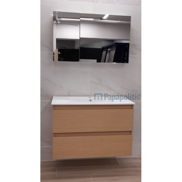 Bathroom furniture set with washbasin 90x47x60 material: Wood composite wall mounted, color: Wood Oak Bathroom furniture sets Bathroom furniture set with washbasin 90x47x60 material: Wood composite wall mounted, color: Wood Oak Bathroom furniture sets
