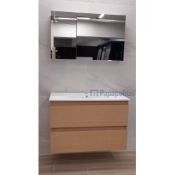 Bathroom furniture set with washbasin 90x47x60 material: Wood composite wall mounted, color: Wood Oak Bathroom furniture sets