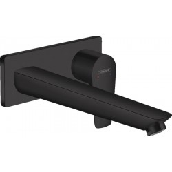 Wash basin tap Wall-mounted - external part mixer With non-closing waste set With plate, color: Black 22,5cm, material: Brass surface: Matt