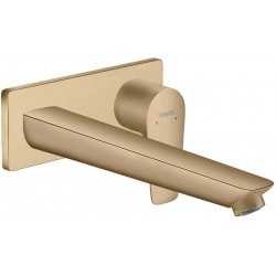 Wash basin tap Wall-mounted - external part mixer With non-closing waste set With plate, color: Bronze 22,5cm, brushed bronze material: Brass surface: Brushed Wall-mounted - external part
