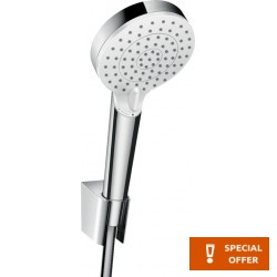 Τηλέφωνο ντους με σπιράλ & στήριγμα 2 ροών Vario 125cm, με λευκό δίσκο, χρώμα: Χρωμέ επιφάνεια: Γυαλιστερή