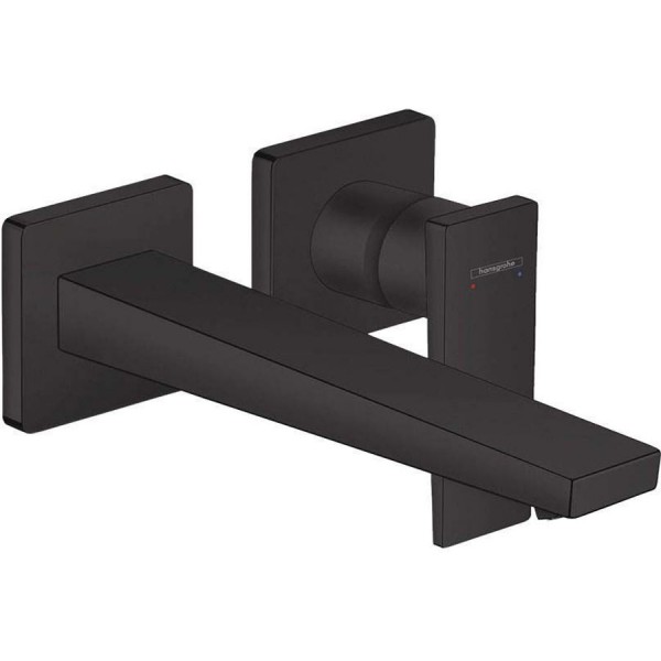 Wash basin tap Wall-mounted - external part 2 holes mixer With non-closing waste set, color: Black 22,5cm material: Brass surface: Matt Wall-mounted - external part