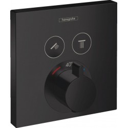 Μπαταρία ντουζιέρας εντοιχιζόμενη εξωτερικό μέρος 2 εξόδων από ABS θερμοστατική με πλακέτα push button on/off, χρώμα: Μαύρο επιφάνεια: Ματ