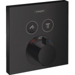 Shower tap Wall-mounted external part 2 way material: ABS thermostatic With plate without hand shower, hose and holder push button on/off, color: Black surface: Matt Wall-mounted - external part