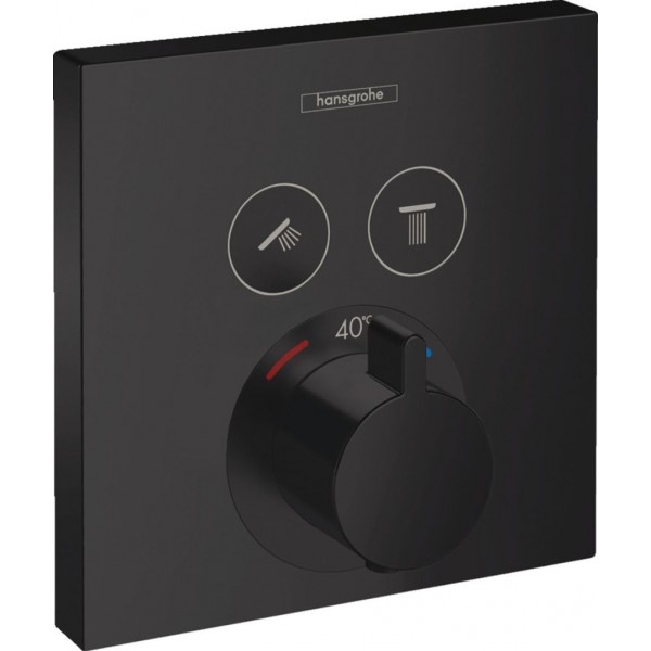 Shower tap Wall-mounted external part 2 way material: ABS thermostatic With plate without hand shower, hose and holder push button on/off, color: Black surface: Matt Wall-mounted - external part