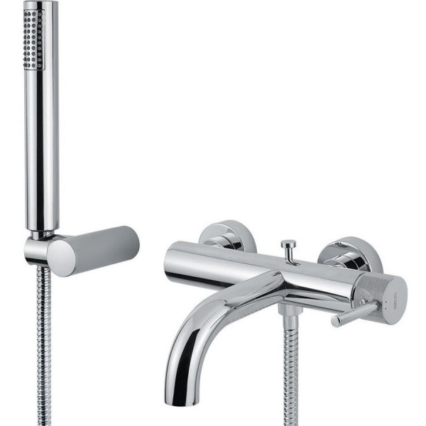 Bathtub tap Wall-mounted exposed material: Brass with hand shower, hose and holder mixer, color: Chrome surface: Glossy Wall-mouned exposed Bathtub tap Wall-mounted exposed material: Brass with hand shower, hose and holder mixer, color: Chrome surface: Glossy Wall-mouned exposed