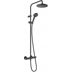Shower tap with showerpipe and overhead shower Wall-mounted material: Brass thermostatic 200 EcoSmart, color: Black surface: Matt Wall-mounted exposed with showerpipe and overhead shower