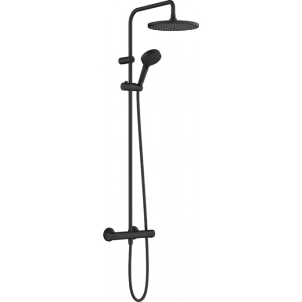 Shower tap with showerpipe and overhead shower Wall-mounted material: Brass thermostatic 240, color: Black surface: Matt Wall-mounted exposed with showerpipe and overhead shower Shower tap with showerpipe and overhead shower Wall-mounted material: Brass thermostatic 240, color: Black surface: Matt Wall-mounted exposed with showerpipe and overhead shower