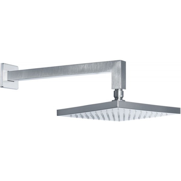 Κεφαλή ντους επίτοιχος τύπος 30x30 από ABS 1 ροής με βραχίονα 35cm, inox finish, χρώμα: Χρωμέ επιφάνεια: Βουρτσισμένη Κεφαλές ντους